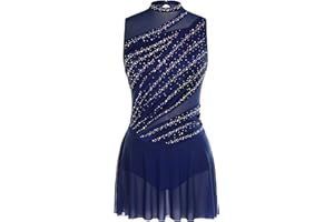 Oyolan Femme Robe Patinage Artistique Justaucorps Gymnastique Danse Strass sans Manches Tenue Danse Contemporaine S-XXL