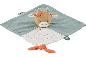 Nattou Schnuffeltuch aus Baumwolle und Velours, Kuh Mila, Wegbegleiter ab der Geburt, Ca. 27 x 27 cm, Mila, Zoë und Lana, Hellblau