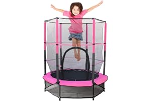 NUKIED 55'' Kids Trampoline Large Trampoline for Kids Foldable Fitness Bouncer with Safety Enclosure Net and Pad Bulit-in Zipper Frame Cover Heavy Duty Steel Jumping Training Indoor Outdoor Activities