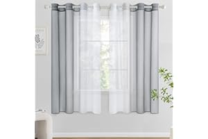 Woaboy Cortina Corta Ventana Translúcida Visillo Dormitorio con Ojales Moderno Decorativas Poliéster Visillos Degradado Gradiente para Habitación Salon 2 Piezas 140x175cm Gris