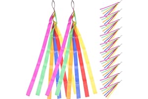 TOYANDONA 12pcs rainbow dance ribbons streamers rhythmic gymnastics ribbon strip for kids artistic dancing, show performance(multi-colored)