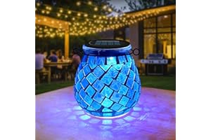 TOTHDATE 1PCS Oval Solar Mosaic Lights Outdoor, On/Off Glass Hanging Solar Mosaic Lanterns Lights IP65 Waterproof for Table Lawn Path Courtyard Deck Fence, Blue Square Mosaic Light