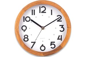 ‎SKYNATURE Kleine Wanduhr, Vintage Dekorative Naturholz Wanduhr, Leise Ohne Tickgeräusche Analog Runde Hängeuhr für Schlafzimmer, Wohnzimmer, Küche, Café, Büro - 8"/20cm