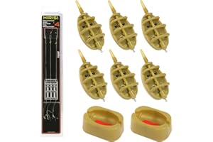 YGKYMVW 11-Piece Fishing Inline Feeder Set, Fishing Feeders Flat Method Feeder Accessories with Fishing Hooks, Carp Fishing Accessories Made of Plastic, 15/20/30/40/50/60 g Fishing Feeder Set for Fishing