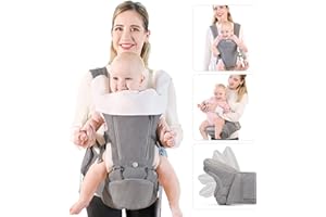 Viedouce Portabebés con Asiento Plegable,Mochila Portabebe Ergonómico con Soporte Lumbar,Porta Bebe con 5 Posiciones de ángulo Ajustable para Recién Nacidos de 3 a 36 Meses (3 a 20 kg)