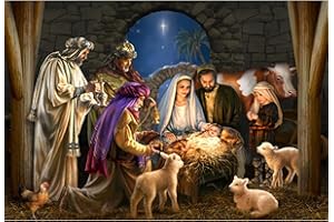 YongFoto 1,5x1m Telón de Fondo de la Escena de la Natividad Fondo fotográfico navideño Pesebre Nacimiento de Jesus fotográfico de Fondo para la Sagrada Comunión Accesorios de Estudio fotográfico