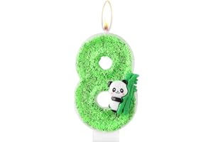 MCISKIN Candele di compleanno con numero panda, candele verdi numero 8 per torta, candele per il 8° compleanno per ragazze e ragazzi, decorazione per torta di compleanno a tema panda, carina candela per