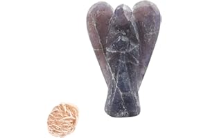 Piedra de lolita natural Reiki tallada Piedra preciosa espiritual Ángel de bolsillo Estatua de curación Ángel con rosa Desierto Selenita Terapia de cristal "2 pulgadas aprox. - Blessfull Healing