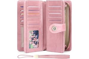 Portfel damski SENDEFN, portfel skórzany, duży, damski, z ochroną RFID, o dużej pojemności, długi portfel, z gniazdami na karty 24 i portfelem, odpinaną opaską na rękę, L, portfel blokujący RFID