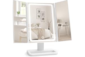 CLASSMARK Lusterko Do Makijażu Ze Swiatłami - Podświetlane LED Lusterko Kosmetyczne - Kompaktowe Lusterko Podróżne - Lusterko Z Powiększeniem 1x,2x i 3x - Obrót O 180 stopni - Toaletka Lustro (Biały)