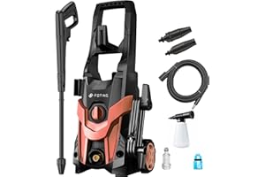 FOTING T2 Universal Pressure Washer with 2 Nozzles and Foam Pot, Max 145 Bar, 420 L/h, Area: 50 m²/h, for Effective Cleaning for Everyday Dirts, High Pressure