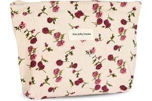 Fycyko Trousse de Toilette Voyage Trousses de Maquillage en Toile Sac de Organiseur Rangement Imprimée à Motifs Fleur à Cosmétique Sac de Maquillage Crayons Sacs Cadeau pour Femmes Fille - Beige