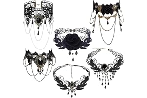 BDSHUNBF Pack of 6 Gothic Necklaces, Black Lace Chain, Gothic Choker, Lolita Costume Accessories, Vintage Collar Victorian Jewellery, Lace Choker Gothic for Halloween, Carnival, Masquerade