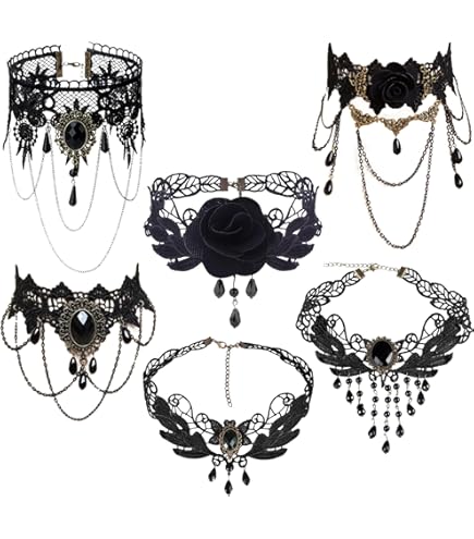 1 pezzo Collana choker con pendente a corona nera, collare gotico in pizzo