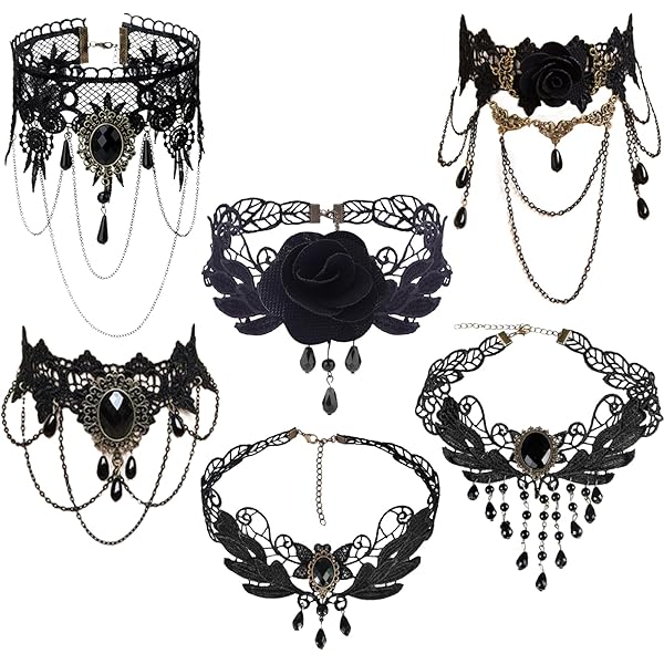 JeweBella 12 Stück Choker Halsband für Damen Frauen Schwarz Punk Choker