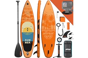 ALLPICK Premium SUP Board Set, Stand Up Paddling Board Aufblasbar, Mit Universal Kamerahalterung, Komplettes Zubehör, Verstellbares Paddel, Anfänger und Fortgeschrittene, 180kg