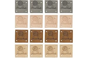Daimay Handmade Kunst Leder Labels Etiketten Tags PU Kleidung Tasche Näharbeit Kleideretiketten Rechteck Nähen Webetiketten Lederlabel Schilder Aufnäher Handarbeit - 2.5x2.5cm 40 Stück Garnball 5678