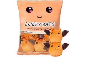 HXPLN Bat Plush Pillow, Pudding Bat Pillow, Removable Bat Plush Toys, Bag with Bat Stuffed Animals, Bat Gift for Teenagers, Girls, Children (5 Orange Bats)