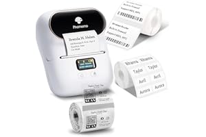 Phomemo M110 Stampante di etichette, set di 3 rotoli di etichette, etichettatrice autoadesiva per telefono e PC, stampante di etichette Bluetooth, per casa, ufficio e piccole imprese
