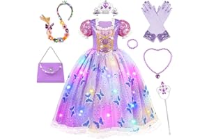 MerryXGift Prinzessin Kleid Mädchen, Lila Prinzessin Kostüm Mädchen mit Krone, Zauberstab, Haarband für 3-10 Jahre Kinder, Faschingskostüme Kinder für Karneval, Halloween, Geburtstag, Hochzeit