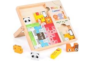 Victse Tetris Puzzle Bambini 3 4 5 6 Anni, Giochi Bambini 3 4 5 6 Anni, Legno Tetris Jigsaw Giocattolo Blocchi con Motivi Animali, Giochi Montessori 3-6 Anni, Regalo Educativi per Bambini 3-6 Anni