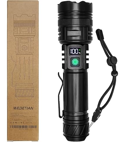 brightest rechargeable handheld flashlight PFSN professioner Powerful Waterproof Searchlight with P50 LED 6000 Lumen Tactical Flashlight Super Bright Torch Best for Hiking Hunting Camping Outdoor Sport Rechargeable Cordless Spotlight 2 Pack LBE 9000 Lumen