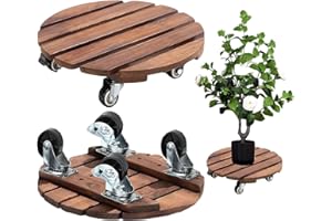 Cnwinu 2 rolki na rośliny, podstawki pod doniczkę, kółka z blokadą 360°, deska rolowana Heavy Duty, drewniana deska rolowana do użytku wewnątrz i na zewnątrz, odporna na warunki atmosferyczne