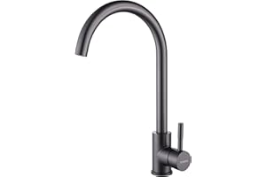KINSE Rubinetto Lavello Cucina in Acciaio Inox, Miscelatore Monocomando, girevole a 360°, Grigio canna di fucile