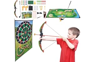 Arkyomi Bambini Arco e frecce e Mini Golf 2 in 1 Set di Giocattoli con 6 frecce e 12 Palle da Golf, Regalo per Ragazzi e Ragazze da 3 a 12 Anni, Giochi interattivi per la Famiglia all'aperto