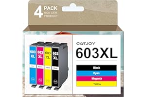 CATJOY 603XL Ink Cartridges Multipack Replacement for Epson 603 XL for Expression Home XP-3100 XP-4100 XP-2100 XP-2105 XP-3105 Workforce WF-2810 WF-2830 WF-2835 (Black Cyan Magenta Yellow，4-Pack)