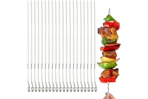 Atsmoce® 20 Pcs Spiedini per Barbecue in acciaio Inox, Spiedini BBQ Riutilizzabili in Metallo, con struttura ritorta, antiscivolo e anti-scottature, accessori per cuoci arrosticini