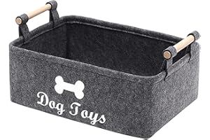 Geyecete - Feltro morbido Contenitore per Giocattoli per Cani, con Manico in Legno, Rettangolare Cestino portaoggetti per Giocattoli e Abbigliamento e Accessori Cani-38 x 25 x 15 cm-Grigio