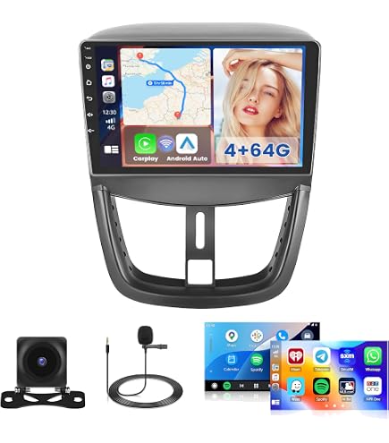 Hikity 9-inch Autoradio Android 13 Voor Peugeot 207 (2006-2015) – 8-core, 4G/64GB, Draadloze Carplay & Android Auto, GPS, WiFi, DSP, 3-split Scherm, Inclusief Achteruitkijkcamera