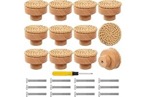 LOEPENLE - 12 pomos de ratán para muebles, estilo bohemio y vintage, de madera, para habitación de los niños