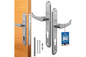 KOTARBAU® Juego de manillas para puerta, Manilla de cilindro de perfil, 72 mm, Manillas de aluminio - plateado, 2 Manetas, Manijas de placa larga, Diseño clásico, Kit de montaje incluido, Picaportes