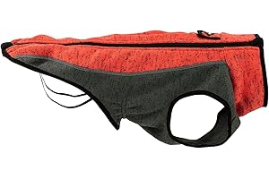 JEGGO Update, Funktionelle Polarfleece-Jacke für Hunde, mit durchlaufendem Reißverschluss für leichtes An- und Ausziehen, Winddicht und atmungsaktiv (Orange-Dunkelgrau, 33 cm)