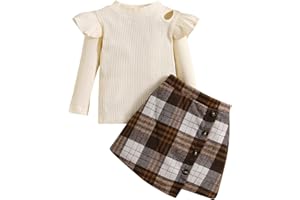 QIRAOXY 2 Piezas Conjuntos para Niñas Otoño Primavera Ropa Niña Costura de Ojos Top de Manga Larga + Traje de Media Falda de Leopardo,para Niñas de 1 a 6 Años