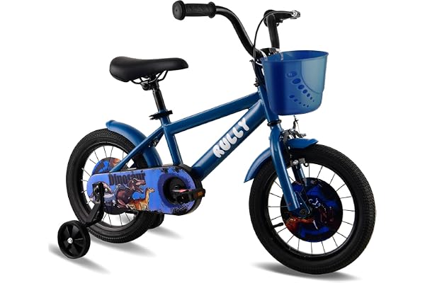 RULLY Vélo Enfant Dinosaur 12 14 16 Pouces pour Garçons de 2 à 7 Ans – Vélo Style BMX avec roulettes – Plusieurs Couleurs