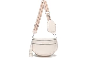 KUNKUN Marsupio Donna Elegante Tracolla Beige Borsa a Tracolla Donna Media Borsa Mano PU Pelle Borsetta Donna con Tracolla Larga 5 cm e Portafoglio