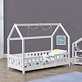 [en.casa] Letto per Bambini a Forma di Casetta e Barriere - Struttura in Legno di Pino - Letto Singolo 140x70 cm per Camerett