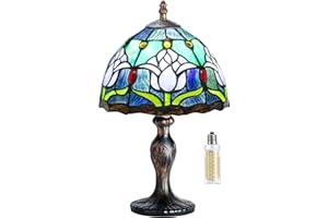 MIAOKE Lampe Tiffany, Vintage Fleur Vitrail Style Table Lampe, Chambre Lampe Art Deco Vintage Lampe De Salon Sur Table-(Tulipe bleue)