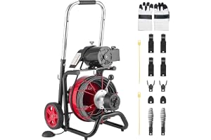 VEVOR Avloppsreningsmaskin 30 m x 13 mm, automatisk avloppsborr på hjul, med 8 blad och fotomkopplare för luftkompress, rör f