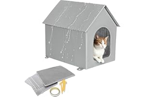 GENERIC Sturdy Outdoor Cat Cave Bonus 4 Insulation Sheet, 100% Weatherproof, Insulated Feral Cat House with Removable Soft Mat, Safe Outside Feral Cat House Shelter for Winter（Grey）
