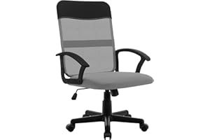 HLFURNIEU Chaise Bureau Hauteur Réglable Fauteuil de Bureau Confortable en Maille Respirante Chaise de Bureau Ergonomique Siège de Bureau Pivotante à Dossier Moyen Gris