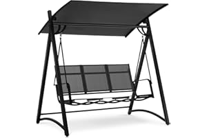 ‎M MCOMBO M MCombo Hollywoodschaukel 3 Sitzer mit Sonnendach, Gartenschaukel bis 300kg Belastbar, 188x132x182 cm, Schaukelbank Outdoor Wetterfest, 8009 (Dunkgelgrau)