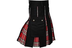 ZDSUHYIW Herren Schottischer Kilt Mode Schottenrock Taschenröcke Individualität Klassischer Party Schottenrock Mittelalter Traditioneller Faltenrock mit Kette