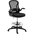 Vinsetto Drafting Chair with Flip-up Armrests, Mesh Office Chair, Ergonomic Draughtsman Chair with Lumbar Support and Footrest Ring for Standing Desk and Bar Counter, Black