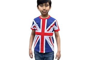 SPIRIT OF ESSEX Union Jack t Shirt for Kids Boys and Girls 100% Cotton Crewneck Short Sleeve for King's Coronation