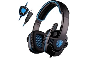 Sades SA901 7.1 Surround Sound USB Pro Gaming gioco cuffie Mic a distanza per PC Laptop Deep Bass, Controllo del Volume(blu)