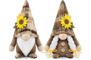 Godeufe Set of 2 Autumn Gonk Plush Gnomes Decorations 3D Flowers Maple Leaf Handmade Elf Dwarf Figurines Home Farmhouse Holiday Festival Party Scandinavian Tomte